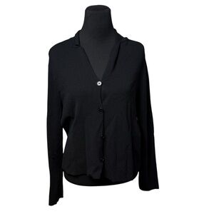 Black Collared Button Up Cardigan Jones New York SZ L Nylon Rayon Basic Staple